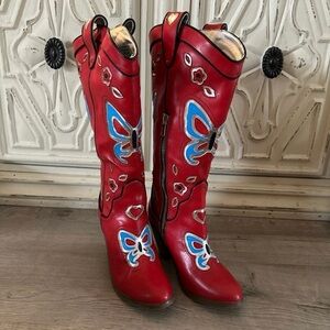 Dolls Kill Butterfly Yeehaws Red Cowgirl Boots